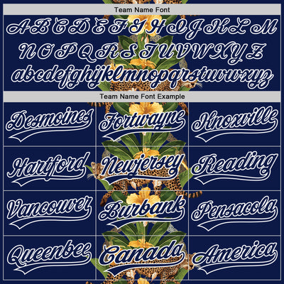 Custom Navy White 3D Tropical Hawaii Jungle Plant And Leopard Authentic Baseball Jersey