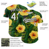 Custom Green White-Black 3D Tropical Hawaii Jungle Leaves And Flower Authentic Baseball Jersey