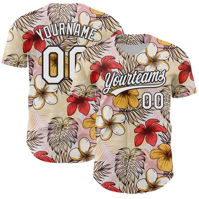 Custom White Black 3D Tropical Hawaii Jungle Leaves And Flower Authentic Baseball Jersey