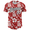 Custom Red White-Black 3D Tropical Hawaii Jungle Leaves Flower And Tiki Mask Authentic Baseball Jersey