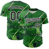 Custom Green Black-White 3D Tropical Hawaii Jungle Leaves Authentic Baseball Jersey