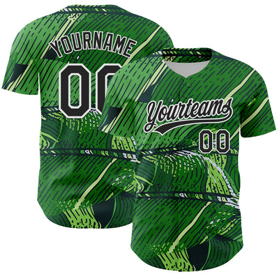 Custom Green Black-White 3D Tropical Hawaii Jungle Leaves Authentic Baseball Jersey