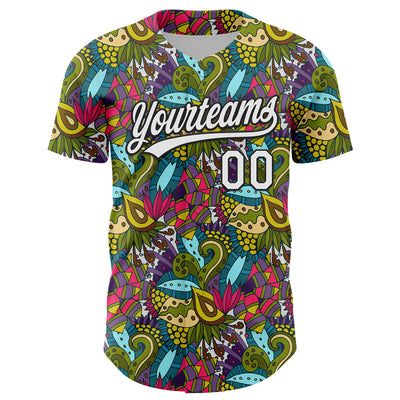 Custom White Black 3D Tropical Hawaii Jungle Plant Authentic Baseball Jersey