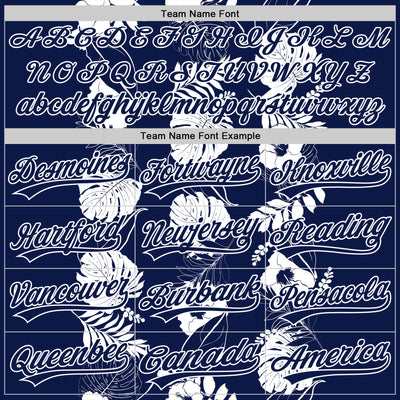 Custom Navy White 3D Tropical Hawaii Leaves And Flower Authentic Baseball Jersey