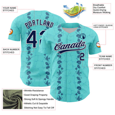 Custom Ice Blue Navy-White 3D Tropical Hawaii Style Authentic Baseball Jersey