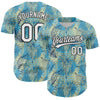 Custom Panther Blue White-Black 3D Tropical Beach Hawaii Flower Authentic Baseball Jersey