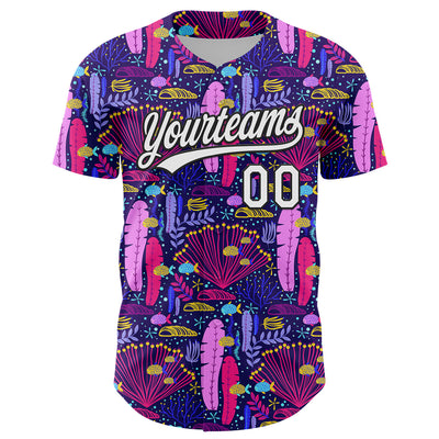 Custom Purple White-Black 3D Tropical Hawaii Plant Authentic Baseball Jersey