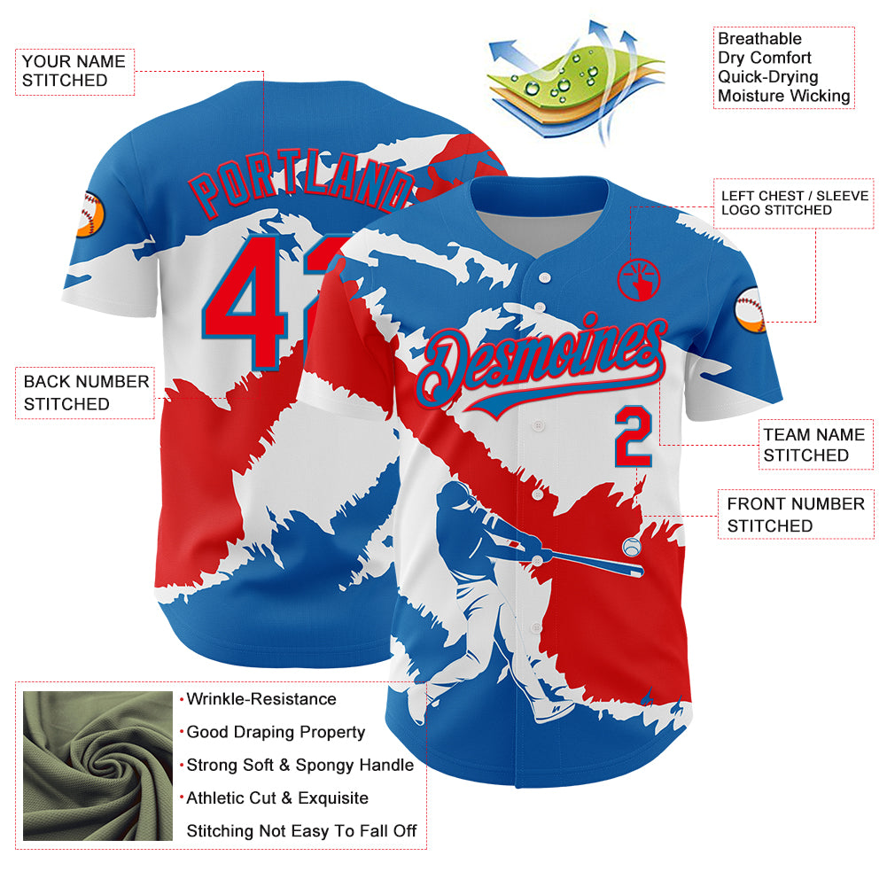 Custom Blue Fire Red-White 3D Panama Panamanian Flag Authentic Baseball Jersey