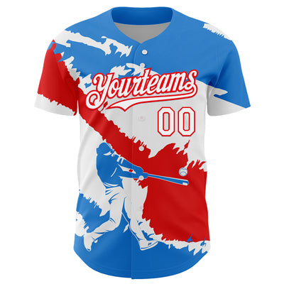 Custom Electric Blue White-Fire Red 3D Puerto Rico Puerto Rican Flag Authentic Baseball Jersey