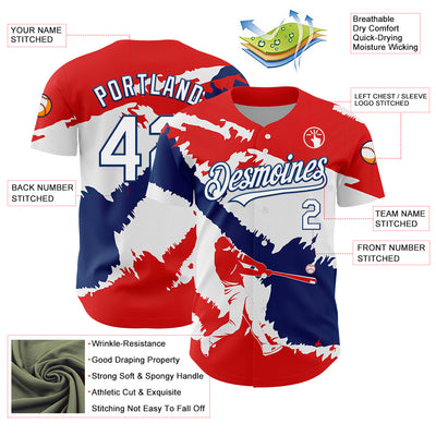 Custom Fire Red White-US Navy Blue 3D Dominican Republic Flag Authentic Baseball Jersey