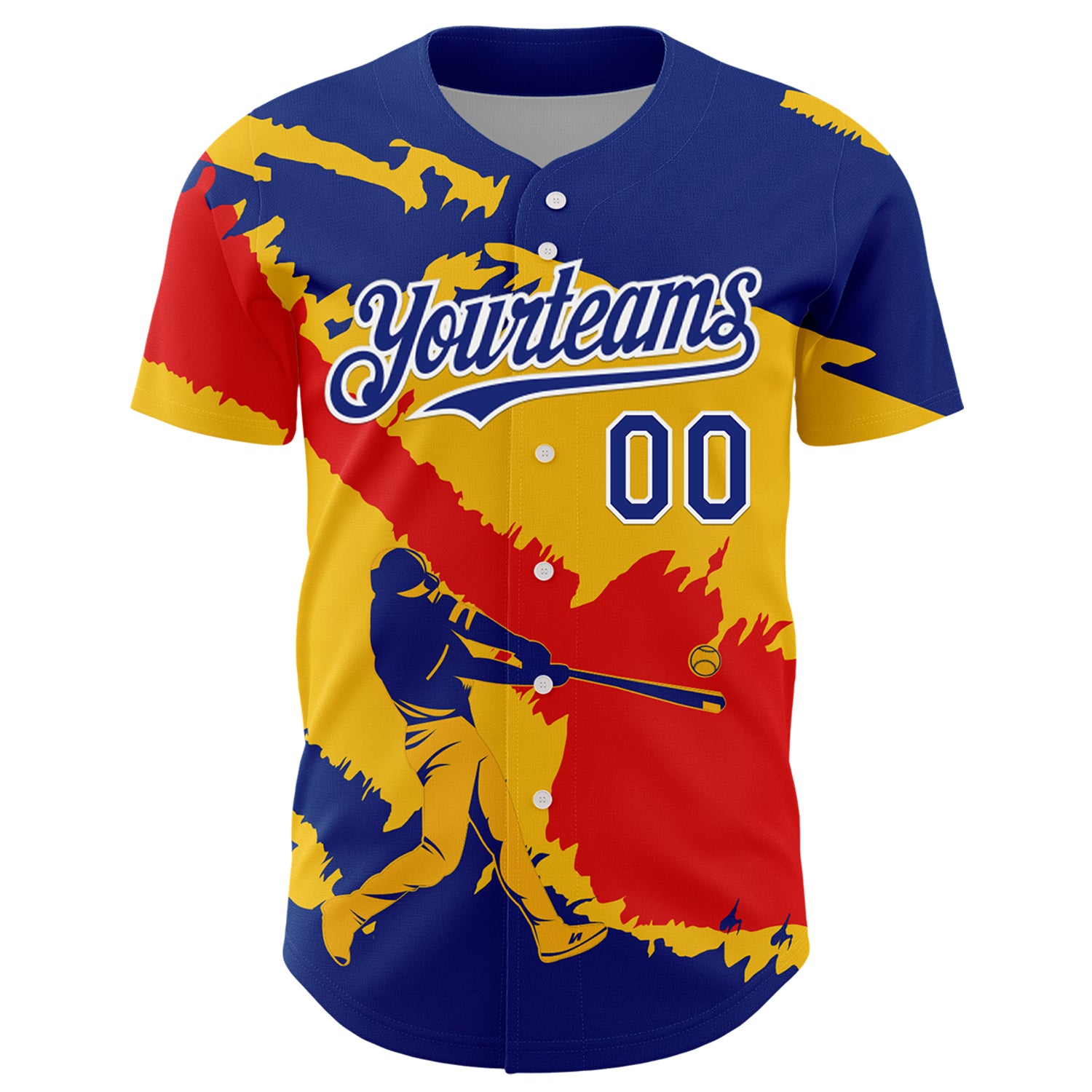 Custom Royal Yellow-Fire Red 3D Venezuela Venezuelan Flag Authentic Baseball Jersey