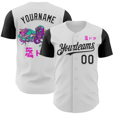 Custom White Black 3D Vaunsart Artval Dragon Authentic Baseball Jersey