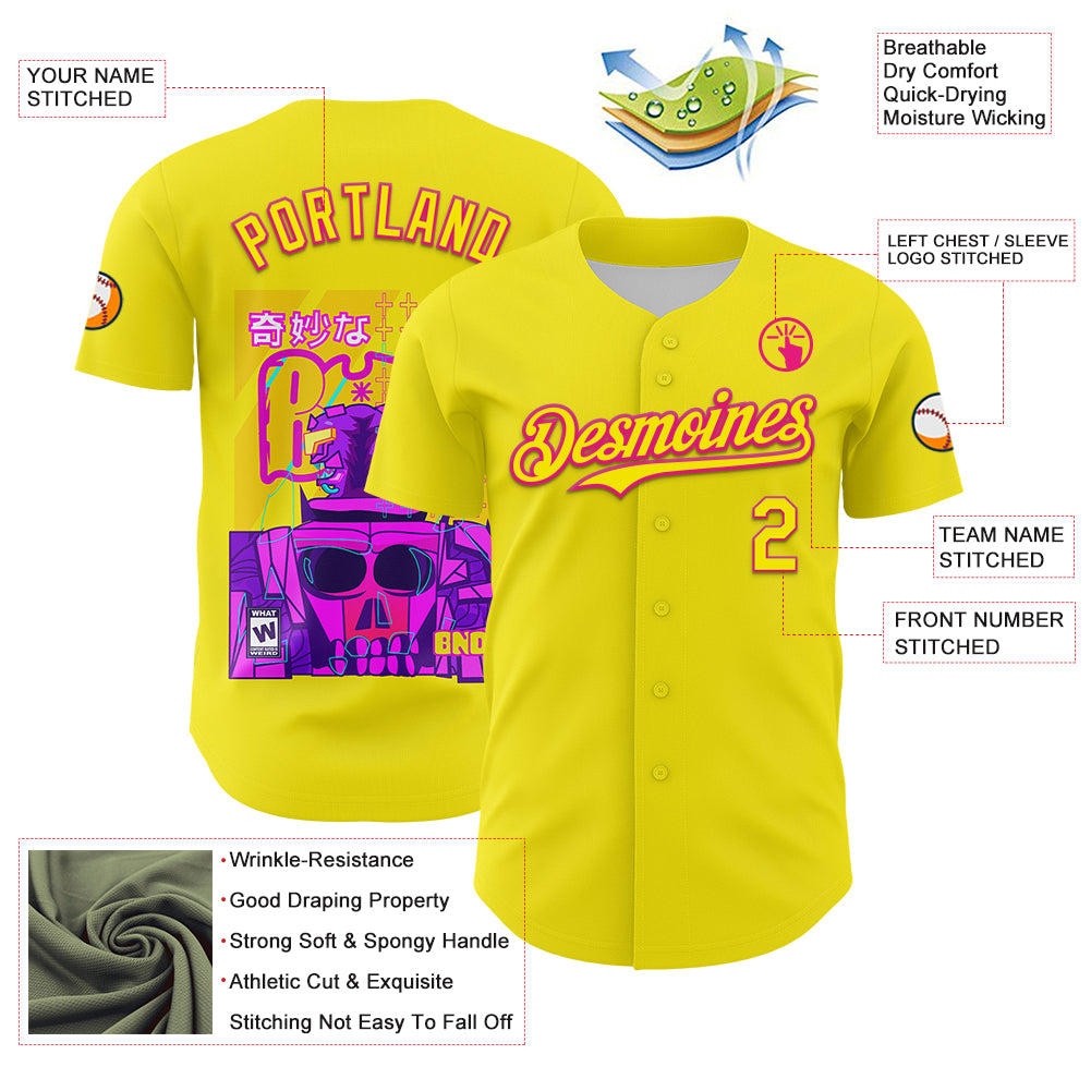 Custom Light Yellow Hot Pink 3D Vaunsart Radio Active Authentic Baseball Jersey