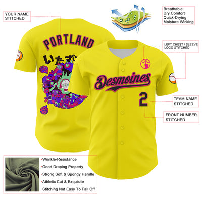 Custom Light Yellow Black-Hot Pink 3D Vaunsart Randomize Authentic Baseball Jersey