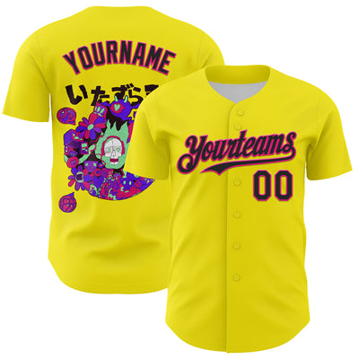 Custom Light Yellow Black-Hot Pink 3D Vaunsart Randomize Authentic Baseball Jersey