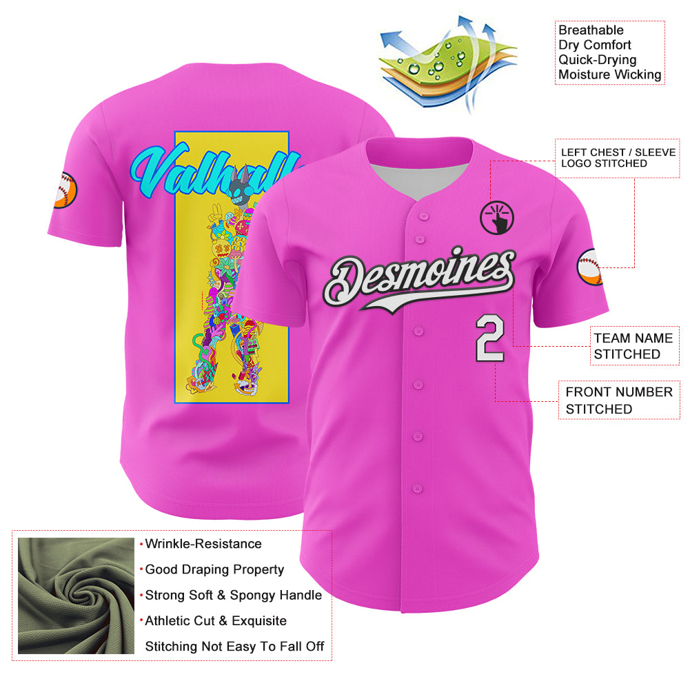 Custom Deep Pink White-Black 3D Vaunsart Valhalla Authentic Baseball Jersey