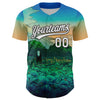 Custom Green White-Black 3D Syntetyc Lotus Pond Spirit Authentic Baseball Jersey