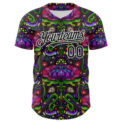 Custom Black White 3D Emi Bee Otherworldly Botanicals Authentic Baseball Jersey