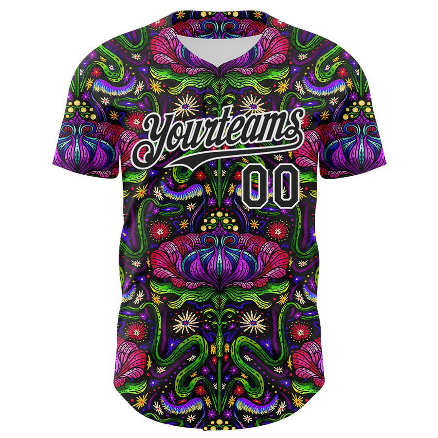 Custom Black White 3D Emi Bee Otherworldly Botanicals Authentic Baseball Jersey