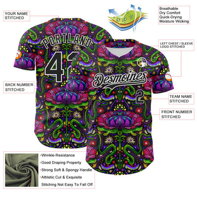 Custom Black White 3D Emi Bee Otherworldly Botanicals Authentic Baseball Jersey