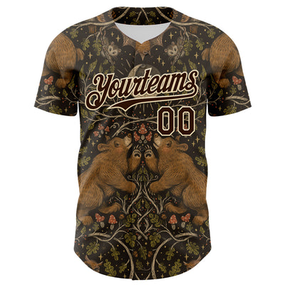 Custom Brown Cream 3D Emi Bee Woodland Moonlight Authentic Baseball Jersey