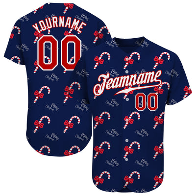 Custom Navy Red-White Christmas 3D Authentic Baseball Jersey