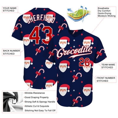 Custom Navy Red-White Christmas 3D Authentic Baseball Jersey