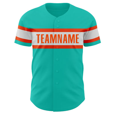 Custom Aqua White-Orange Authentic Baseball Jersey