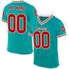 Custom Aqua Red-White Mesh Authentic Throwback Football Jersey