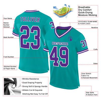 Custom Aqua Purple-White Mesh Authentic Throwback Football Jersey