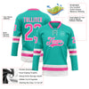 Custom Aqua Pink-White Hockey Lace Neck Jersey