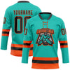 Custom Aqua Black-Orange Hockey Lace Neck Jersey