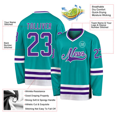 Custom Aqua Purple-White Hockey Jersey