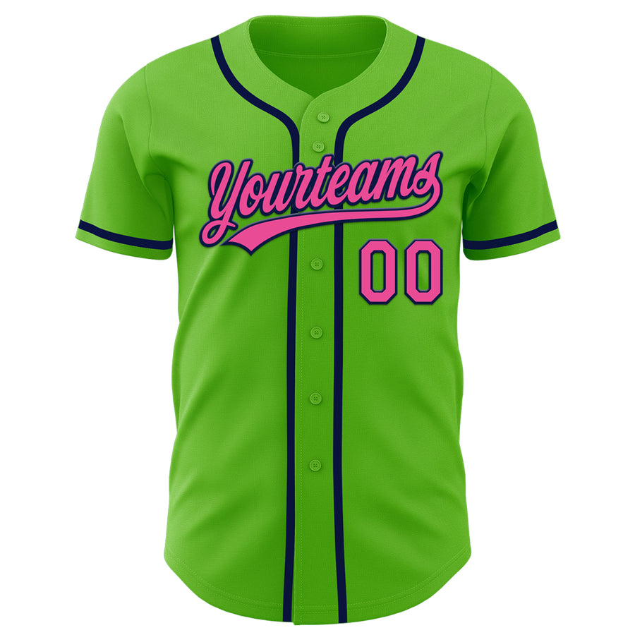 Custom Aurora Green Pink-Navy Authentic Baseball Jersey