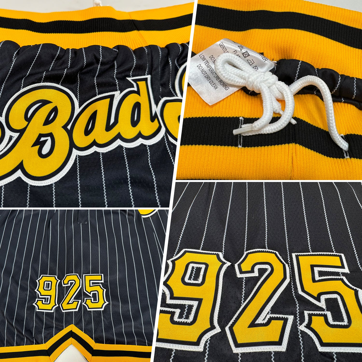 Custom Black White Pinstripe Gold-White Authentic Basketball Shorts