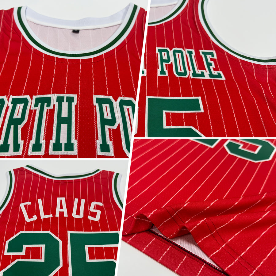 Custom Red White Pinstripe Kelly Green-White Authentic Basketball Jersey