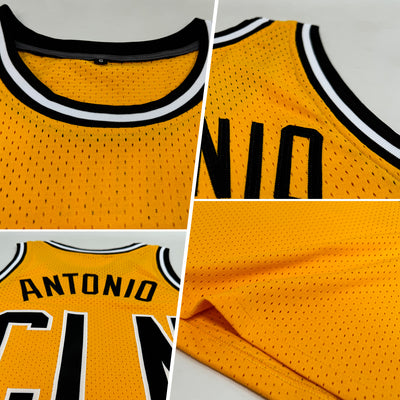 Custom Gold Black-White Authentic Throwback Basketball Jersey