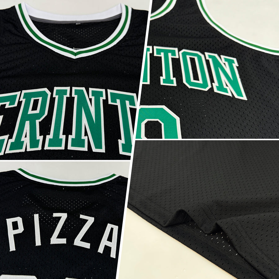 Custom Black Kelly Green-White Authentic Throwback Basketball Jersey