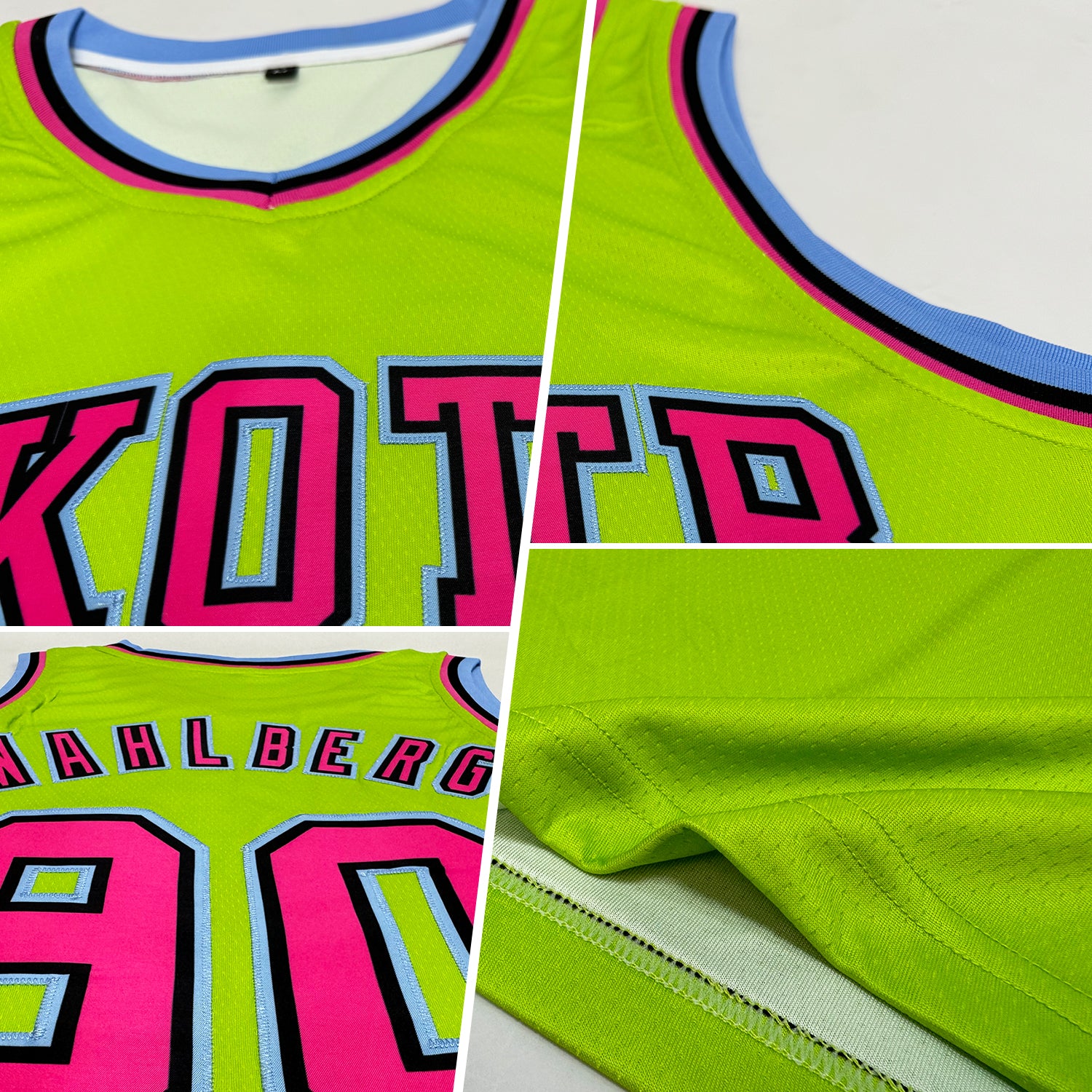 Custom Neon Green Pink-Light Blue Authentic Basketball Jersey