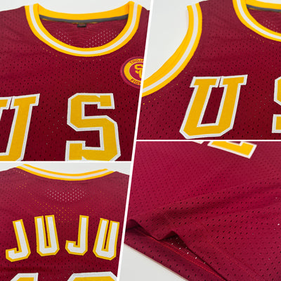 Custom Maroon Gold-White Authentic Throwback Basketball Jersey