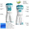 Custom White Teal Color Block Round Neck Sublimation Basketball Suit Jersey