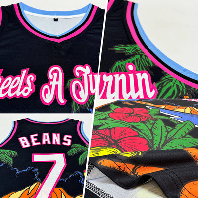 Custom Black White Pink-Light Blue 3D Pattern Tropical Beach Hawaii Palm Trees Authentic Basketball Jersey