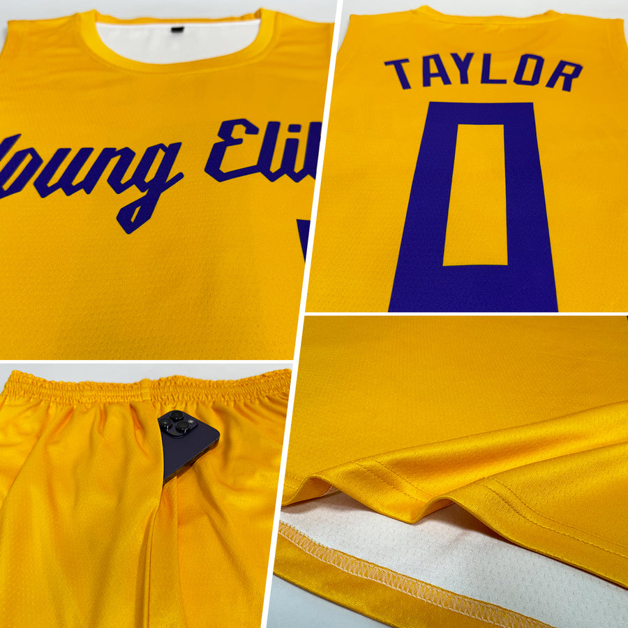 Custom Gold Purple Round Neck Suit Basketball Jersey