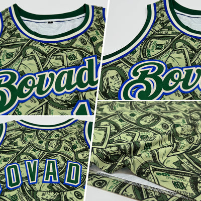 Custom Cream Green-Royal 3D Pattern Design Dollar Authentic Basketball Jersey