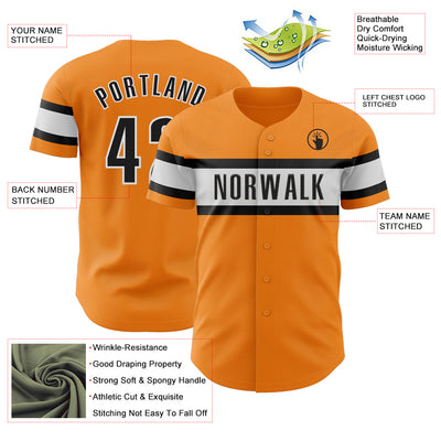 Custom Bay Orange Black-White Authentic Baseball Jersey