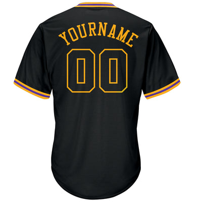 Custom Black Black-Gold Authentic Throwback Rib-Knit Baseball Jersey Shirt