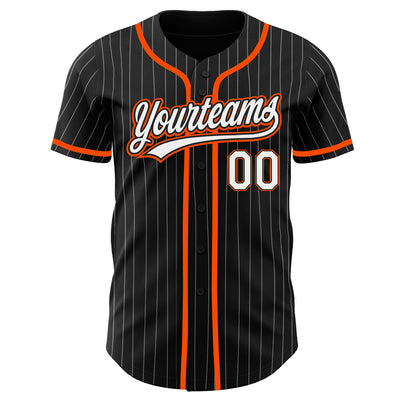 Custom Black White Pinstripe White-Orange Authentic Baseball Jersey