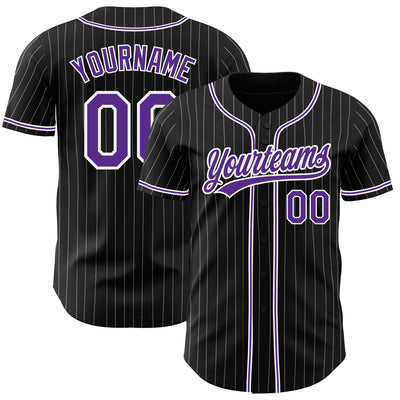 Custom Black White Pinstripe Purple Authentic Baseball Jersey