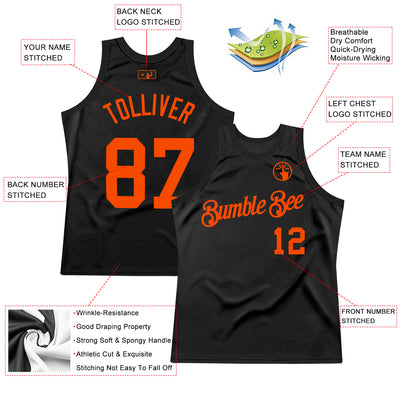 Custom Black Orange Authentic Throwback Basketball Jersey