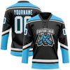 Custom Black White-Sky Blue Hockey Lace Neck Jersey